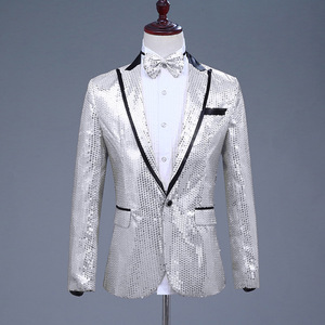 Chaqueta de vestido de lentejuelas con un botón para hombre, traje de fiesta, para boda, cantante de escenario, con lazo incluido, novedad de 2022 - Product Image 3
