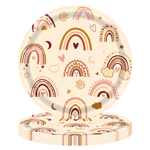 Ensemble de décoration de fête bohème arc-en-ciel, assiettes en papier, serviettes, gobelets, décoration de table jetable pour anniversaire, 7 pouces, 9 pouces - Product Image 3