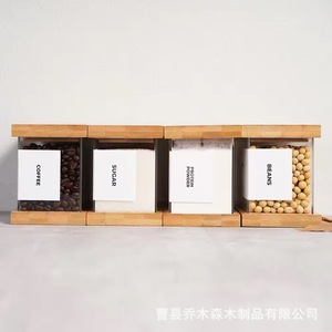 Distribuidor Transfronterizo de Contenedores de Almacenamiento de Granos de Bambú, Caja Cuadrada Transparente de Acrílico para Almacenamiento y Sellado de Alimentos - Product Image 3
