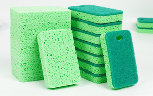 Éponge double face en cellulose de coton et de pâte de bois avec crochet Outil de nettoyage ménager doux et durable, absorbant et écologique - Product Image 2