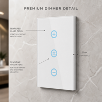 Interrupteur mural intelligent WiFi tactile TRIAC avec variateur de lumière, panneau en verre, contrôle par application tactile, programmation de l'horloge, 150W max.
