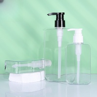 Bouteilles de pompe en plastique PET carrées transparentes rechargeables 300ml 500ml shampooing Lotion Gel douche lavage du corps lavage des mains emballage cosmétique