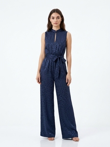 Nouvelle combinaison décontractée d'été pour <span class=keywords><strong>femme</strong></span>, sans manches, à petit col montant, imprimé léopard, coupe large, avec ceinture à nouer et découpe frontale - Product Image 6
