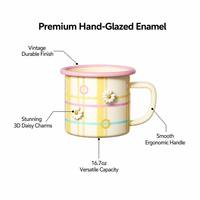 YEKEA Mug Enamel 16.7oz Motif Bunga Daisy 3D Pola Kotak-kotak Pastel Cangkir Kopi Dapat Digunakan Kembali Mug Minum Estetis Untuk Pengecer
