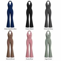 Vêtements de sport personnalisés : Combinaison de yoga une pièce pour femme, sexy, à encolure croisée et dos nu, évasée, effet gainant, pour l'entraînement et les activités sportives