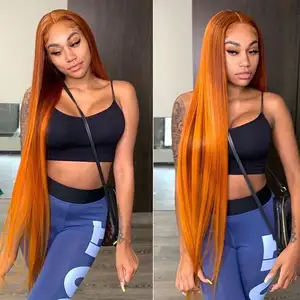 Wholesale Raw Cuticle Aligned Hd Lace Front Wigs Body Wave Ginger Wig 13x4 Ginger Orange Frontal Wig for Black Human Hair Women