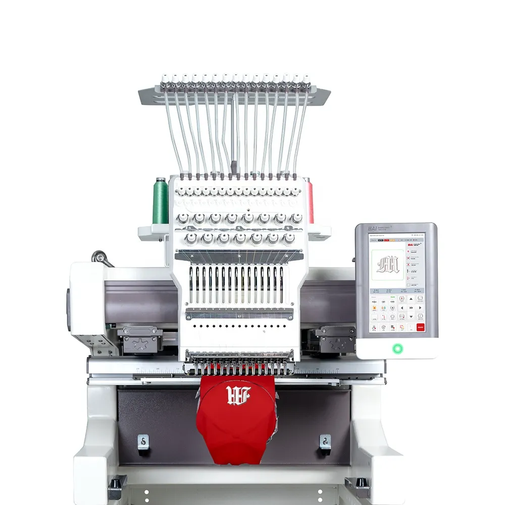 Machine à broder industrielle informatisée à grande vitesse BAI 15 couleurs à tête unique contrôlée par ordinateur pour t-shirt casquette