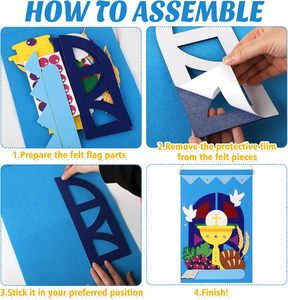 Juego de decoración de fieltro DIY de primera comunión para Iglesia, <span class=keywords><strong>Domingo</strong></span>, niños y niñas, artesanía católica, Kit de pancarta de comunión Santa, bolsa para la escuela trasera - Product Image 3