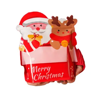 クリスマスキャンディーバッグ新しいデザインのジッパーハンドル付き甘いパッキングポーチサンタクロースビスケットプラスチック包装袋