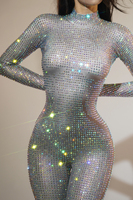 Dropshipping Body sexy pour femmes Manches longues Skinny Performance Wear Femmes Strass Stage Performing Outfit