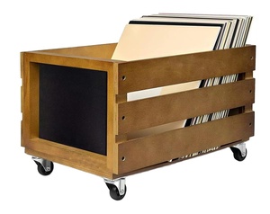 White Wash Retro Music Wooden LP Vinyl Record Storage Crate Box Case Holder on Wheels Holds 100 albums with Hessian Cloth Cover