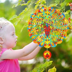 मेटल विंड मिल स्पिनर गार्डन आभूषण 3डी इज़रेन विंड स्पिनर लेजर कट मेटल आर्ट हमिंग रंगीन नायलॉन विंड स्पिनर - Product Image 5