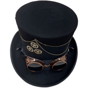 R189 หมวกทรงสูงสไตล์วินเทจแฟชั่นสตรีทสตีมพังก์ร็อก ทำจากขนสัตว์แท้ 100% สำหรับทุกเพศ ปรับขนาดได้ เหมาะสำหรับงานปาร์ตี้ - Product Image 5