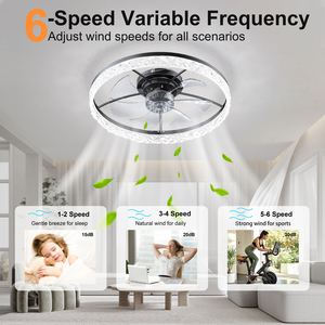 23.6inch Crystal Flush Mount <b>Ceiling</b> <b>Fan</b> with 3CCT LED Light APP <b>Remote</b> <b>Control</b> 6 Speed Reversible Quiet <b>Fan</b> for Bedroom, BLACK - Product Image 5