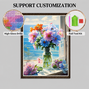 Set Pittura Diamante SONGWOO ART DIY, Decorazione Paesaggio Marino <span class=keywords><strong>con</strong></span> <span class=keywords><strong>Fiori</strong></span> in Vaso, Kit Pittura Diamante per Adulti - Product Image 2