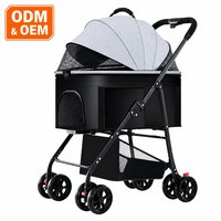 Chariot de voyage pliable et réglable à 4 roues pour animaux de compagnie, poussette pour chat et chien, porte-gobelet, panier de rangement, poussette portable pour animaux