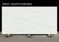 Dechitong AB9337 Calacatta, grande dalle de quartz à veines dorées, base blanche, mince, épaisseur 15-30 mm, design moderne, pour salle à manger, intérieur, salle de bain