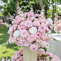 EG-S146 Décoration de Fête Rose pour Baby Shower, Centre de Table de Mariage 60cm avec Boule de Fleurs Artificielles en Soie Rose, Vert et Blanc