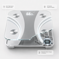 Báscula de Grasa Corporal Bluetooth de Precisión, Vidrio Templado Blanco, Pantalla LED Oculta, Sensores Circulares de Metal para una Pesaje de Alta Precisión