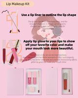 Ensemble de maquillage pour les lèvres liquide 4 en 1 en gros, marque privée, végan, longue durée, huile à lèvres, brillant à lèvres, crayon à lèvres, kit combiné avec poignée
