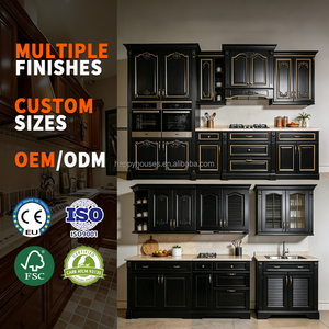 HAPPY HOUSES Armoire de cuisine classique noire, style <span class=keywords><strong>porte</strong></span> à persiennes, armoire en <span class=keywords><strong>bois</strong></span> massif sur mesure de style victorien pour les projets en Australie et au Canada - Product Image 1