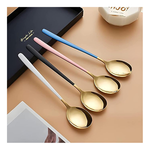 Juego de Cucharas de Acero Inoxidable Doradas con Mango de Color, Juego de Cucharas de Café de Mango Largo para Uso en la Cocina y el Hogar, a Precios Razonables - Product Image 1