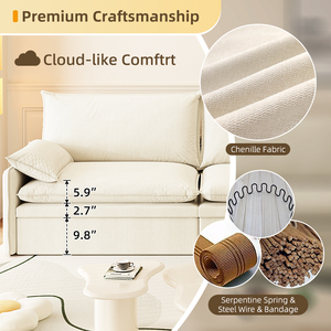 Canapé-lit convertible 3 places inclinable - Tissu Chenille, assise profonde, canapé nuage moderne avec rangement et port USB pour salon et hôtel - Product Image 3