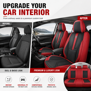 Coprisedili Universali Luxfit Effetto Pelle, Set Completo Impermeabile Rosso e Nero, Protezione per 5 Posti, per Berlina, SUV, Pickup, Vendita all'Ingrosso OEM - Product Image 3