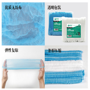 Bonnets jetables personnalisés pour salles blanches et usines alimentaires, anti-poussière, non tissés, bleu et blanc, à double bordure, unisexes - Product Image 2