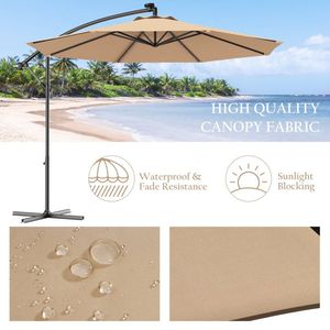 Parasol de patio de 10 pieds avec manivelle et lumières LED solaires avec base élégante - Product Image 6