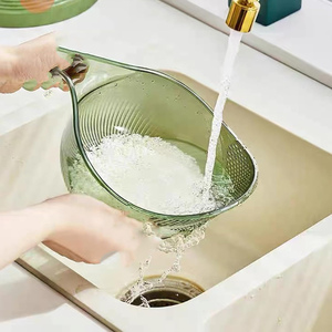 Multifunctional Plastic Drain Bowl <b>With</b> Handle Kitchen Transparent Kitchen Rice Fruit Vegetable Noodle Drainage Basket - Product Image 2