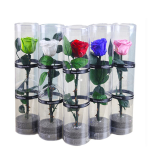 Caja de Regalo Decorativa con Flores Reales al por Mayor, Adorno para el Día de San Valentín o el Día de la Madre, Cilindro de PVC de 4-5 cm con Tallo de Rosa Preservada Individual - Product Image 1