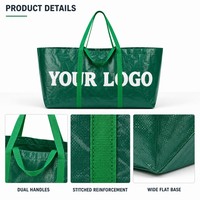 Sacs de courses réutilisables écologiques en PP tissé laminé BOPP de qualité alimentaire, pliables, avec logo personnalisé, lavables, 15 kg, avec poignées et lettrage