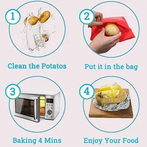 ReusablePotato Bag Express <span class=keywords><strong>Microondas</strong></span> Potato Cooker Bag Cocinar Patatas al horno Patatas perfectas 4 minutos Red Baked Pouch - Product Image 4