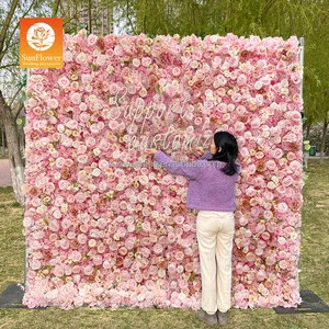 جدار Sunwedding قابل للطي بأشكال زهور من الحرير الصناعي مقاس 8*4 قدم لديكور حفلات الزفاف ستارة خلفية جدارية وردية اللون