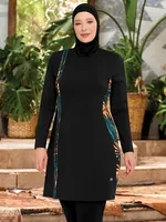 Ensemble 3 pièces style fin et sportif, maillot de bain musulman Burkini pour femme, tenue de bain modeste avec haut hijab et pantalon (sans soutien-gorge intégré) à motif floral