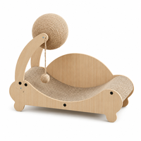 Chaise longue de luxe 3-en-1 en bois pour chat, mini chaise de plage avec griffoir, jouet, balle, hamac surélevé lavable, en carton