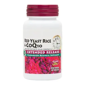 Herbal Active Red Yeast Rice 600mg CoQ10 100mg, Extended Release 30 Vegetarian Tablets Potent Supplement, Antioxidant Vegetarian