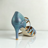 Chaussures de danse salsa et latine professionnelles pour femme, bleu paon, talon moyen, semelle souple, classiques, 5 brides, modèle basique