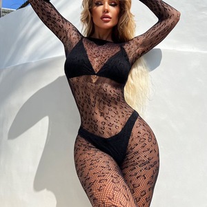 Dames bodystocking met luipaardprint, lange mouwen, doorschijnende mesh lingerie - Product Image 2