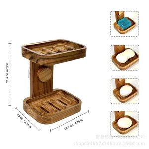Double Layer Wooden Soap <b>Rack</b> Wall Mounted Bathroom Storage Solid Wood Soap <b>Dish</b> Rectangular Shape - Product Image 4