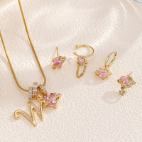 Collar Exquisito de la Serie Dopamina con 26 Letras Chapadas en Oro y Aleación de Circonio, con Piedra de Corazón, Regalo para el Día de San Valentín al por Mayor