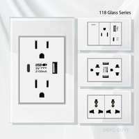 Interrupteur mural américain avec chargeur rapide USB Type-C, prise murale américaine/mexicaine en verre trempé blanc, panneau d'interrupteur lumineux 110-240V