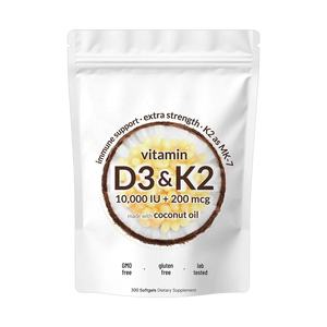 Extra Sterkte Vitamine D3 10,000 Iu & K2 Mk-7 200mcg Softgel, Gmo & Glutenvrij, Immuunondersteuning, 300 Stuks, 180 Stuks - Product Image 1