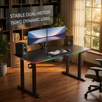 Bureau de jeu AOR E-Sports à hauteur réglable, plateau style fibre de carbone, éclairage d'ambiance RGB, mémoire de trois niveaux, vente en gros usine