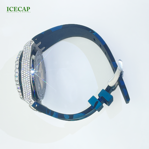 Orologio da Uomo Buss Down di Lusso con Cinturino Blu, Quadrante con Numeri Arabi, Movimento Automatico, Orologio Hiphop con Diamanti VVS Moissanite Impermeabile - Product Image 5