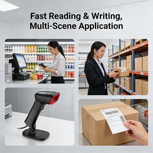 Lecteur de codes-barres sans fil portable, lecteur de codes <span class=keywords><strong>QR</strong></span> 2D avec station de charge <span class=keywords><strong>pour</strong></span> utilisation dans les restaurants et les points de vente mobiles - Product Image 2