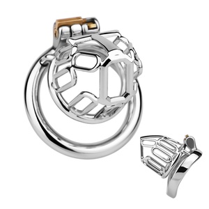 Jaula de Castidad Metálica FRRK-315A con Patrón Irregular, Apta para Principiantes, Jaula de Acero Bloqueable para Hombres Gay, Mejora Intensa de la Abstinencia - Product Image 1