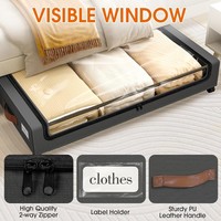 Ventes chaudes, bacs de rangement sous le lit en métal à roulettes de 60 L, lot de 2 avec couvercles transparents