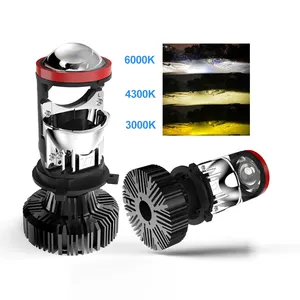 Auto Part All in One Conversion Kit 3000K 6000K 4300K Hid Bulb 12v 24v Lens Car Motorcycle Projector Fog Light 3 Color Led H4